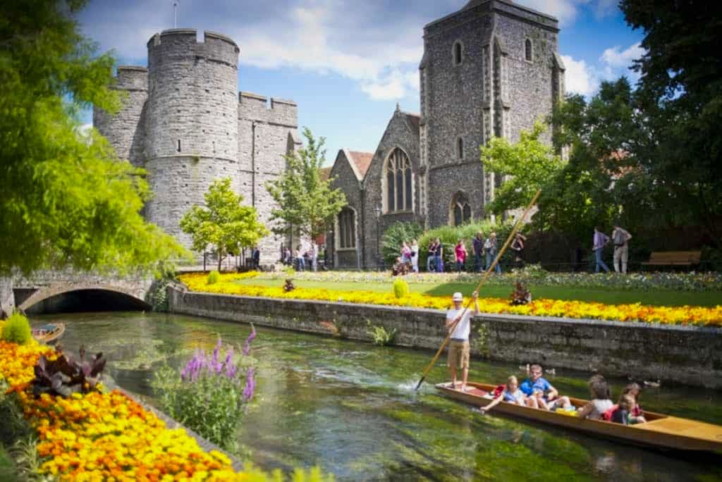 Punt on the river below the Westgate Towers in Canterbury