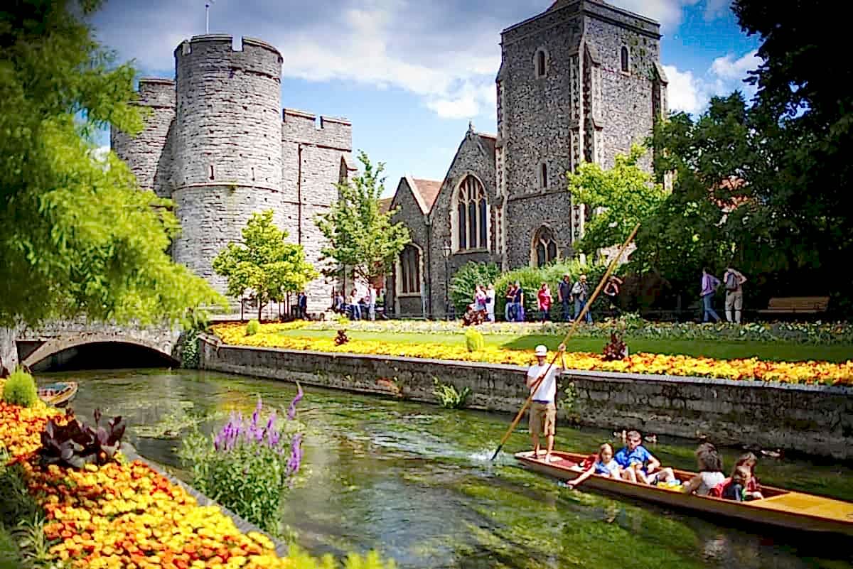 Punt on the river below the Westgate Towers in Canterbury