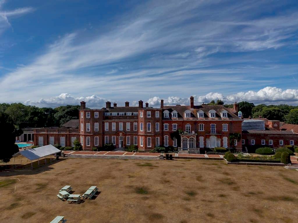 Aerial view of the Walhampton main house and lawns