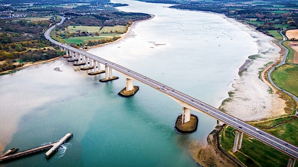 Aerial view of Orwell Bridge, Ipswich