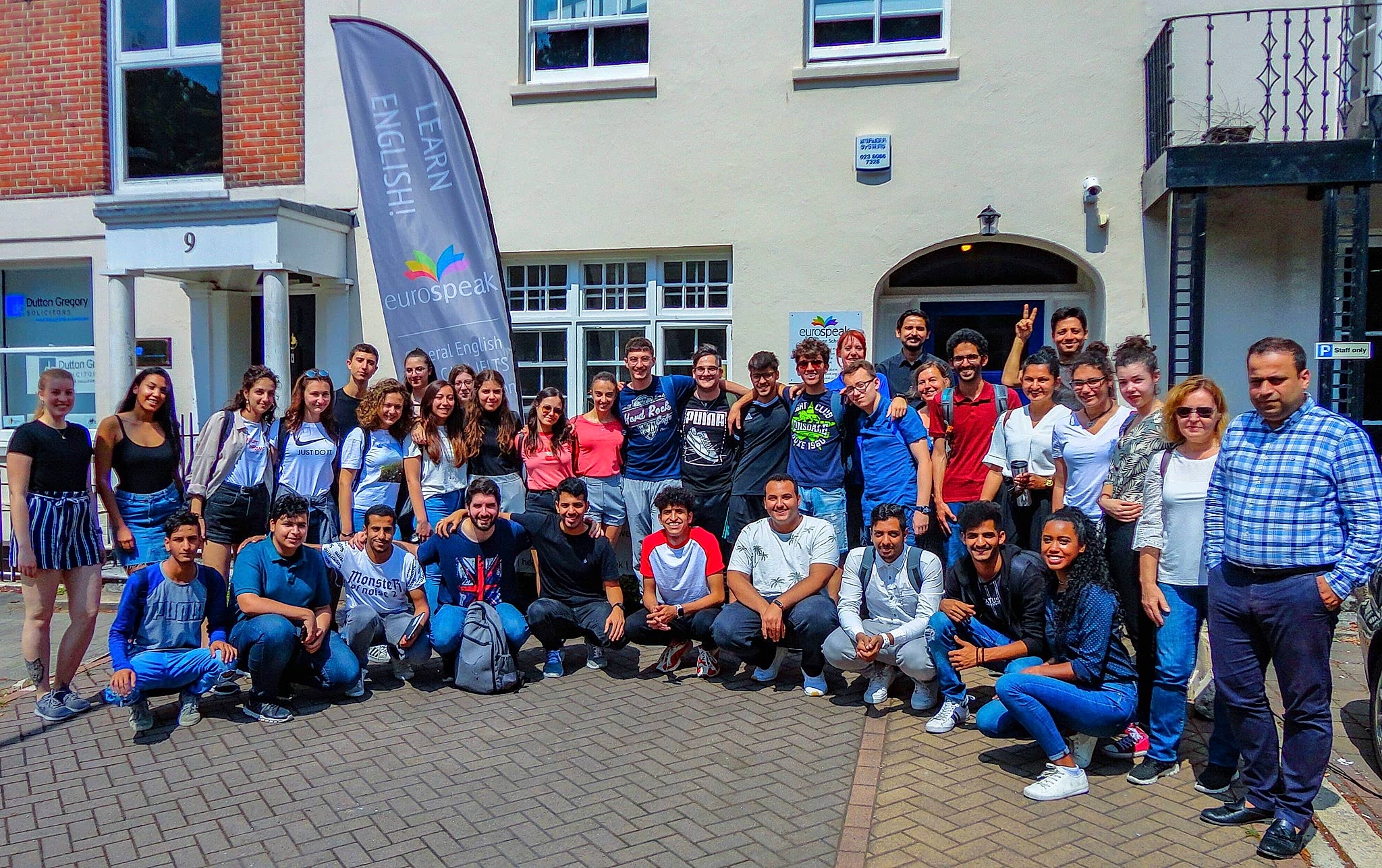 Large group of Eurospeak Southampton students outside the school