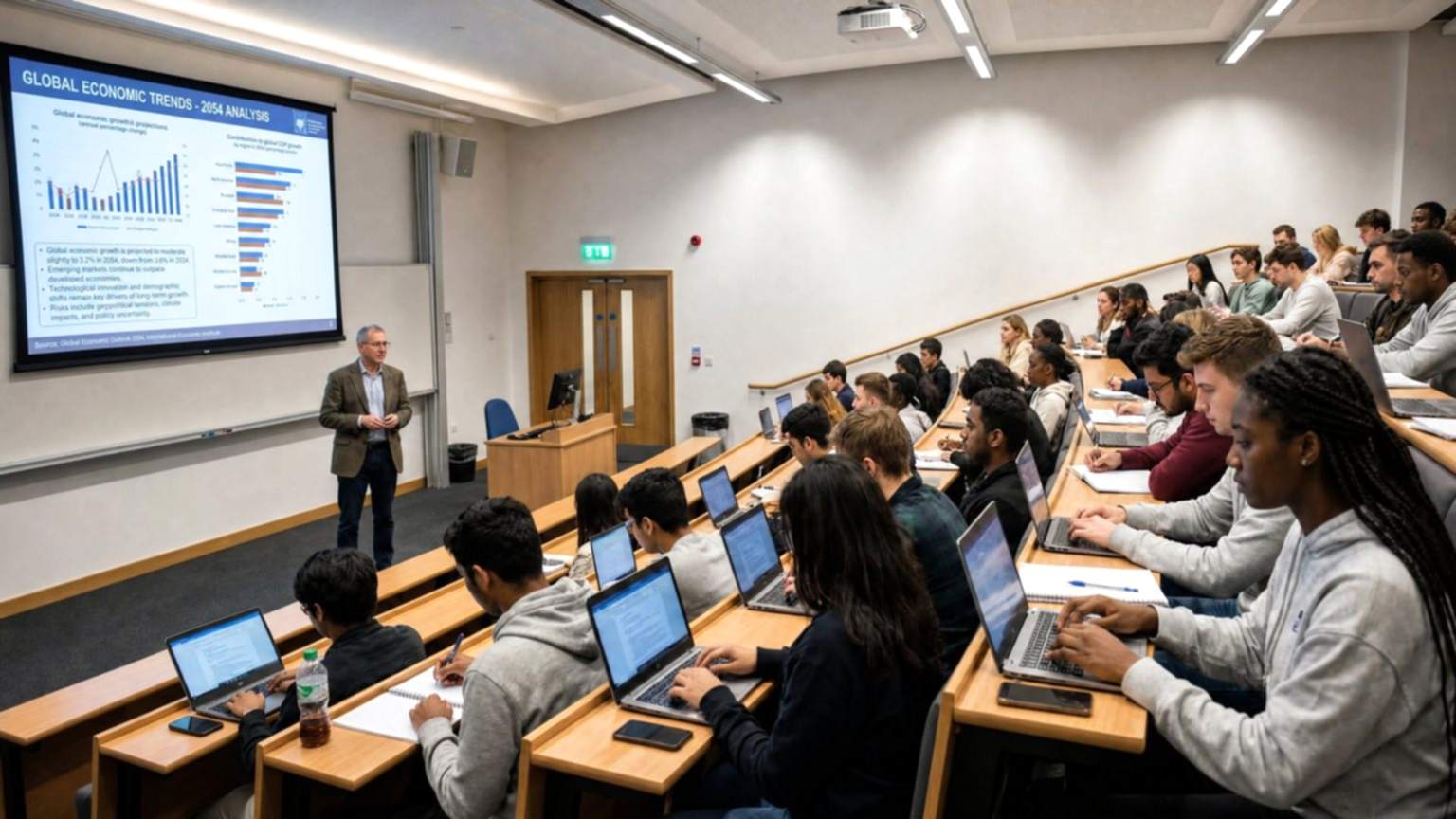 Students in a university lecture theatre