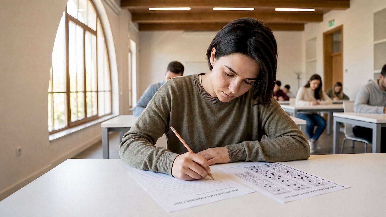 A student writing a practice exam paper